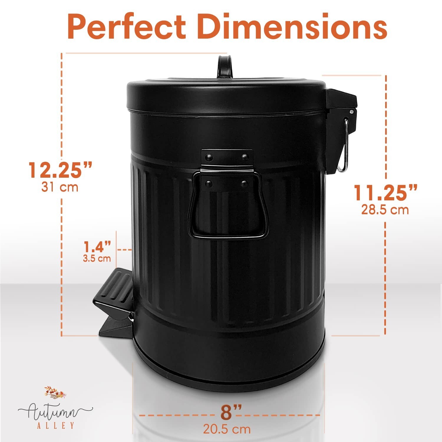 Autumn Alley Black Metal Pedal Waste Bin | 5L, 1.3 Gallon Trash Can