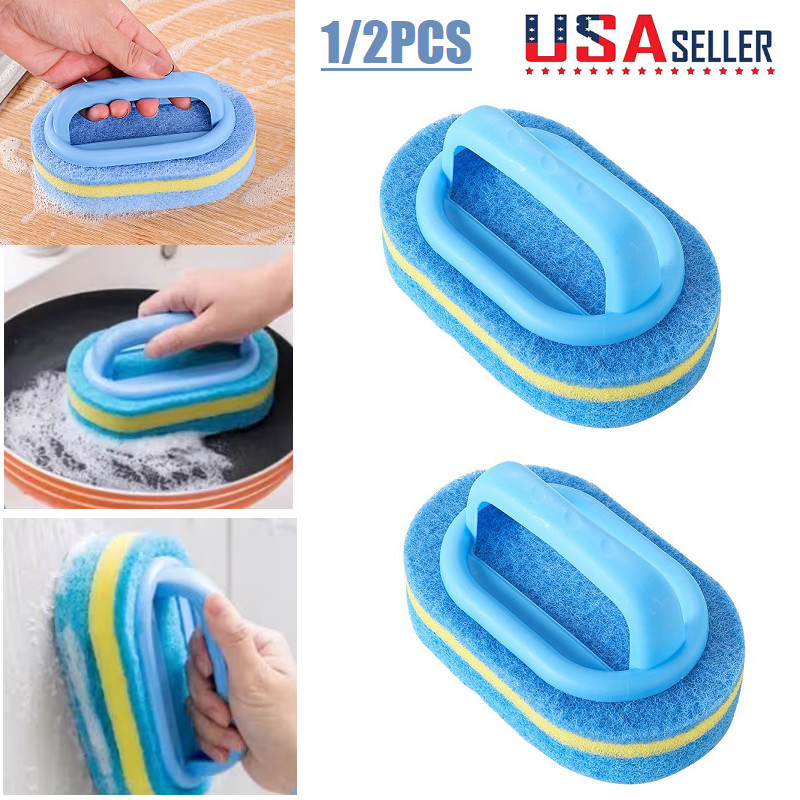 2Pcs Multifunctional Cleaning sponge with Handles for kitchen bathroom Hot USA