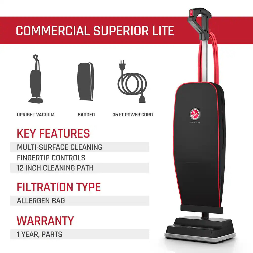 Commercial Superior Lite, Bagged, Corded, Washable Filter, Lightweight Upright V
