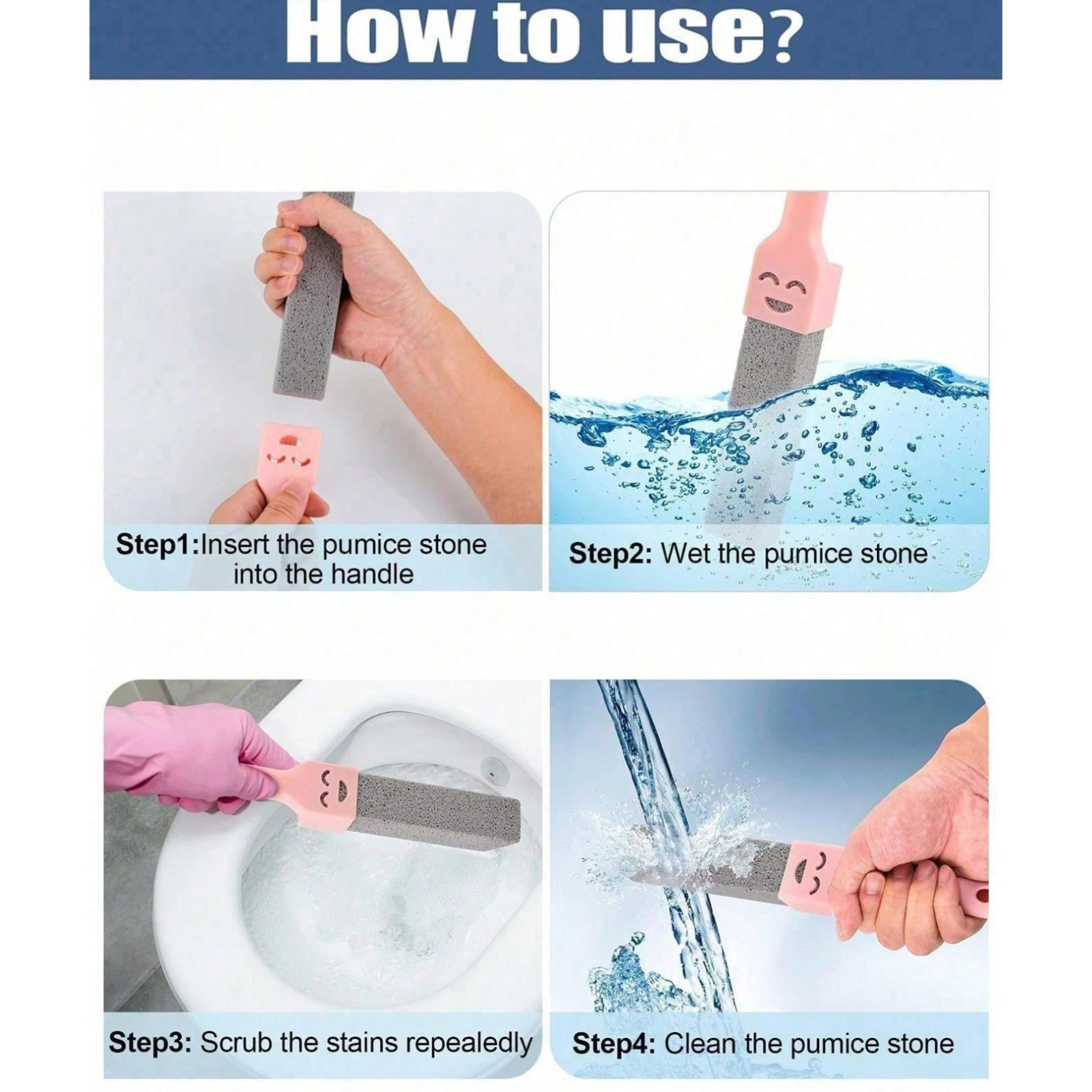 2 Pack Pumice Stone with Long Handle Toilet Bowl Ring Cleaner Limescale Remover