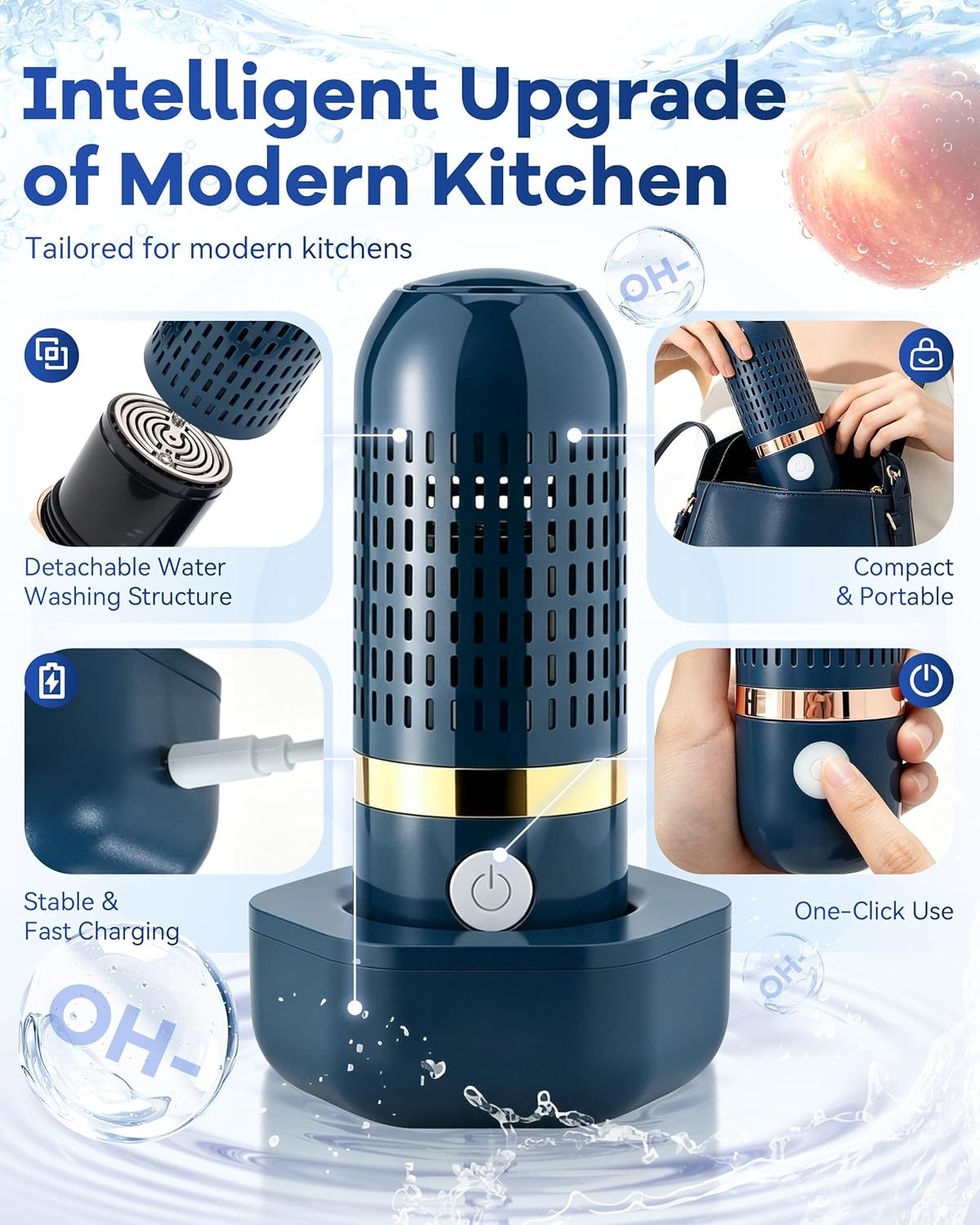 Produce Cleaner & Vegetable Cleaner with Oh-Ion Technology, Wireless Rechargeabl