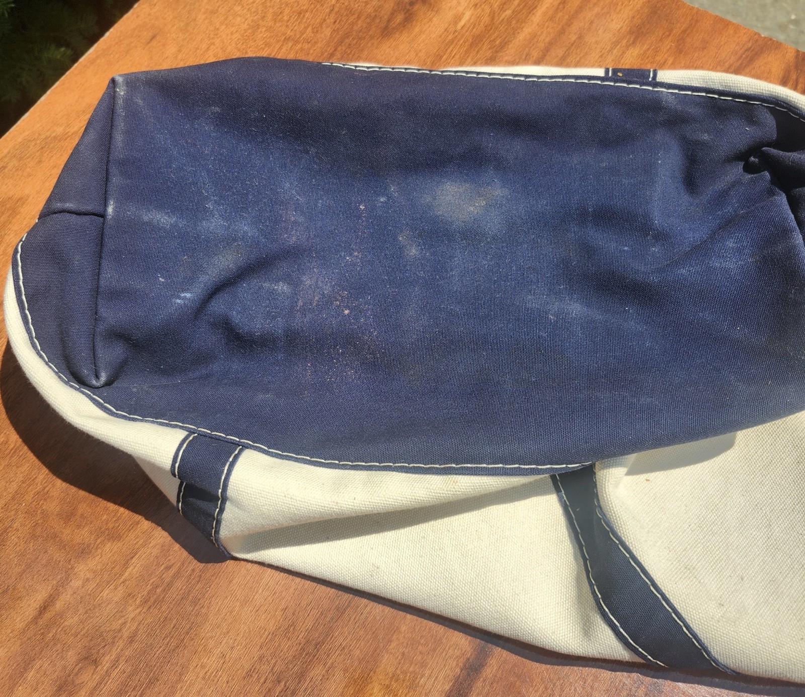 Vintage Lands’ End Canvas Tote Bag Heavy Duty White/Blue USA Nice