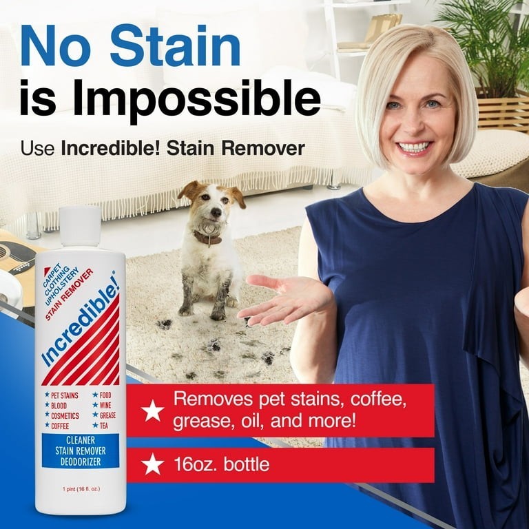 NEW INCREDIBLE Stain Remover 16 Fl Oz Carpet Clothing Upholstery Cleaner 1 Pint