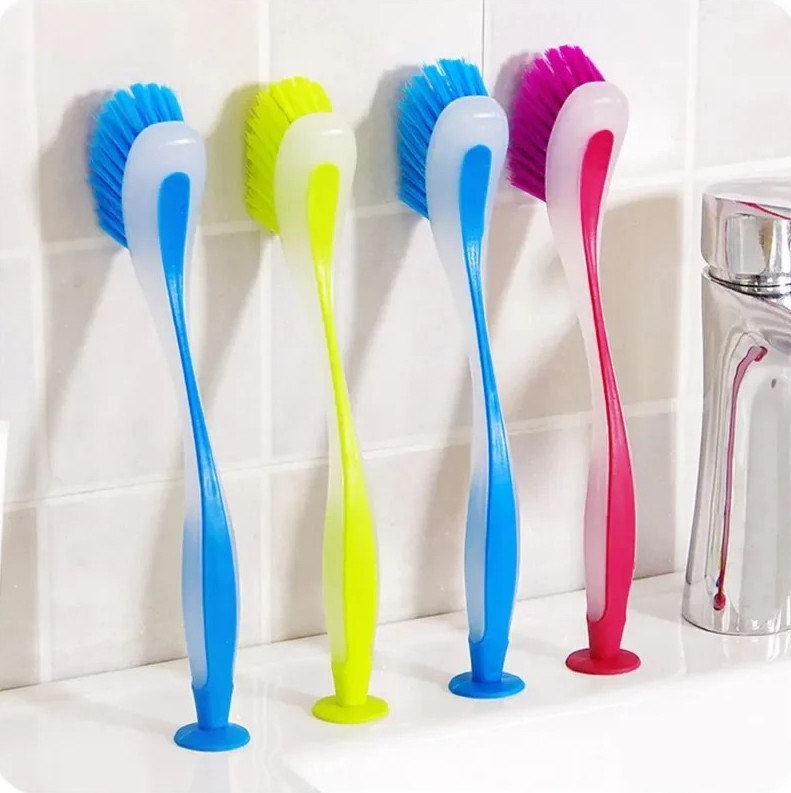1 pc Vertical Suction Cup Pot Cleaning Brush Long Handle Kitchen Scrubber