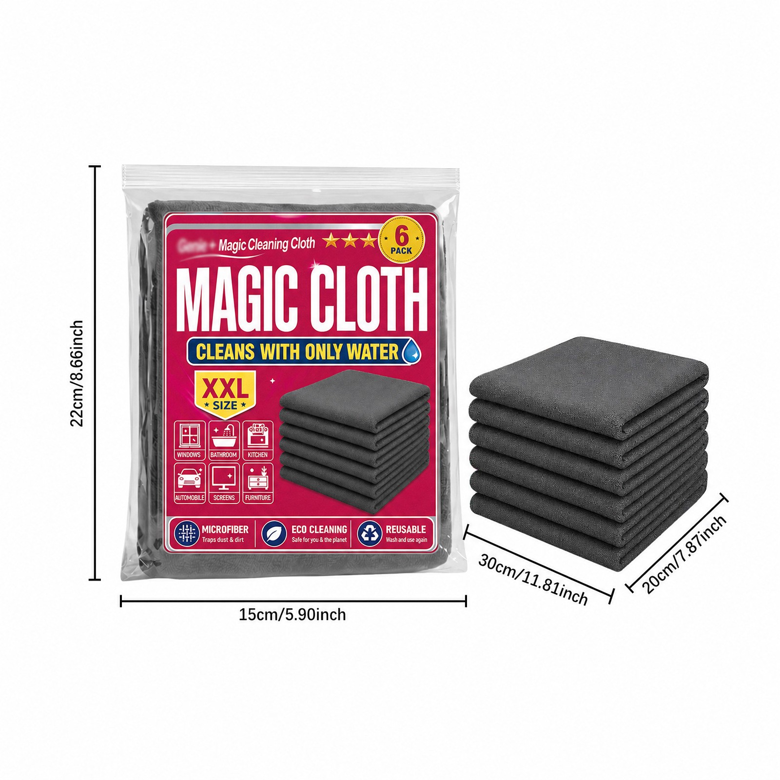 Genie Magic Cleaning Cloth Microfiber Cleaning Cloth Reusable ~20%OFF 6Pack
