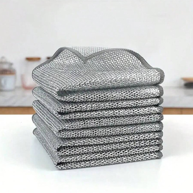5 pcs Multipurpose Double Layer Wire Mesh Cleaning Cloths for Kitchen & Home Use