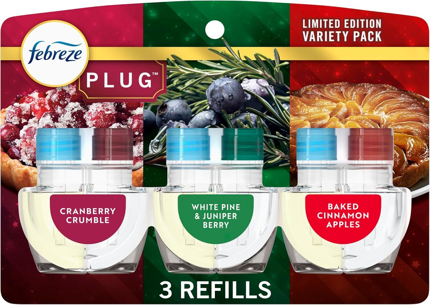 Febreze Plug in Air Freshener, Odor-Fighting Scented Oil Refill, Holiday Mix, 3