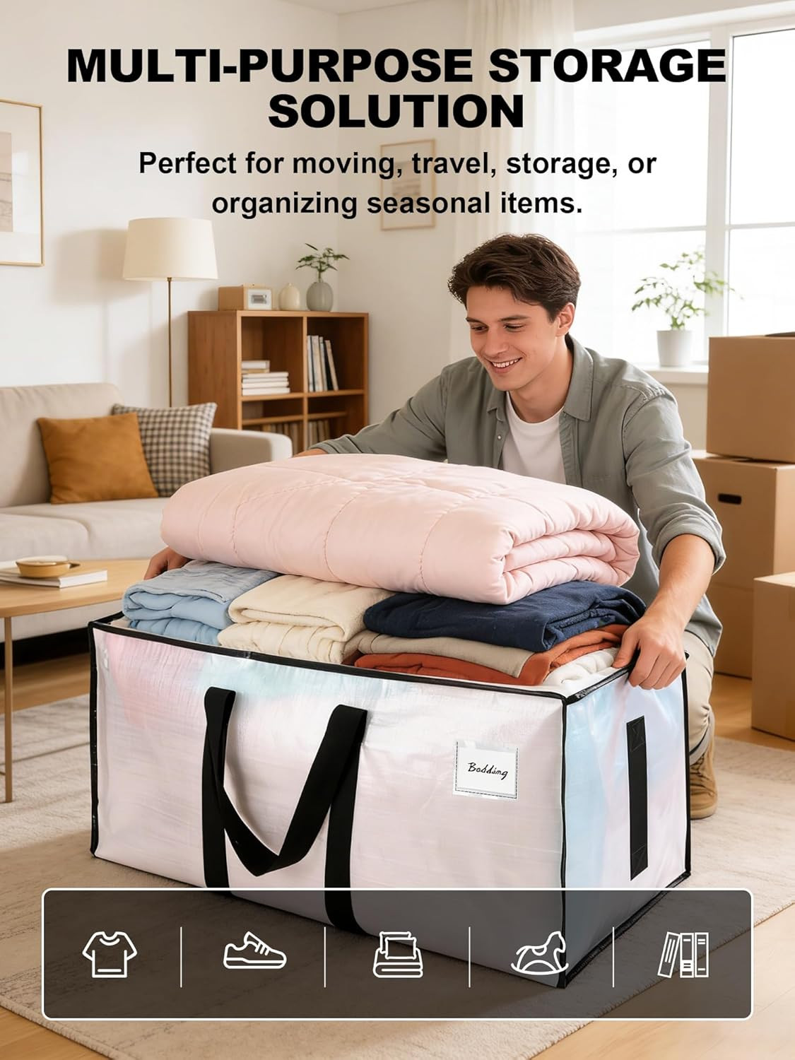 Heavy-Duty 200lbs Moving Bags with Zipper & Handles – 8 Pack, Water-Resistant