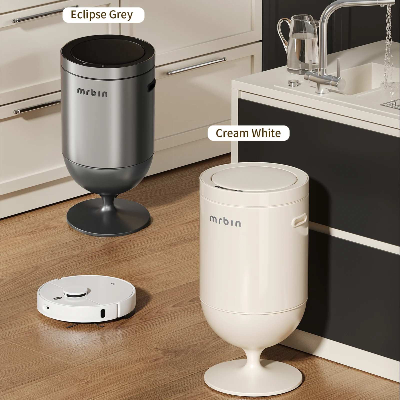 Metal Bathroom Motion Sensor Trash Can with Lid, 5.3 Gallon Wine Glass Shaped Au