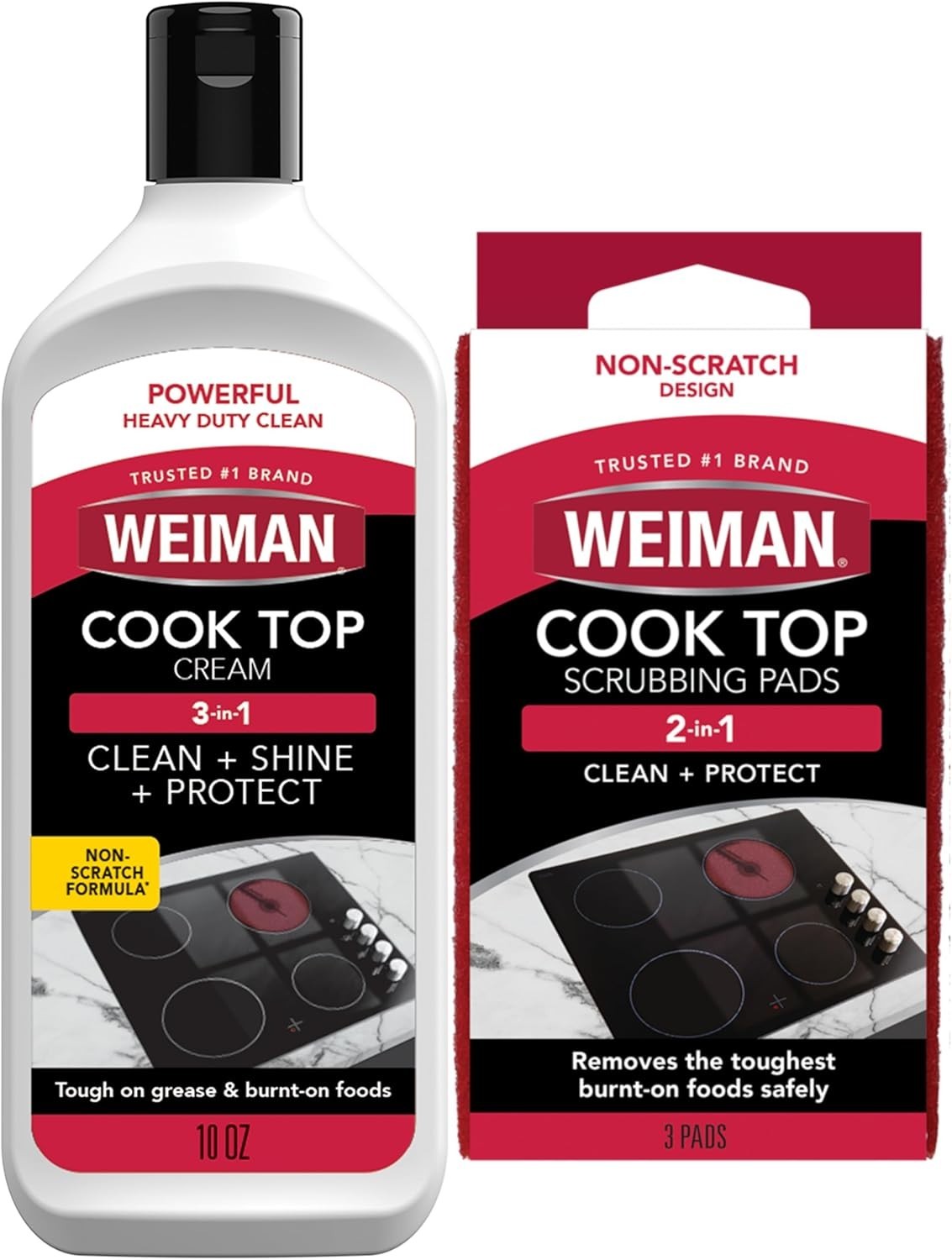 Professional Heavy Duty Cooktop Cleaner & Polishing Cream with Scrubbing Pads