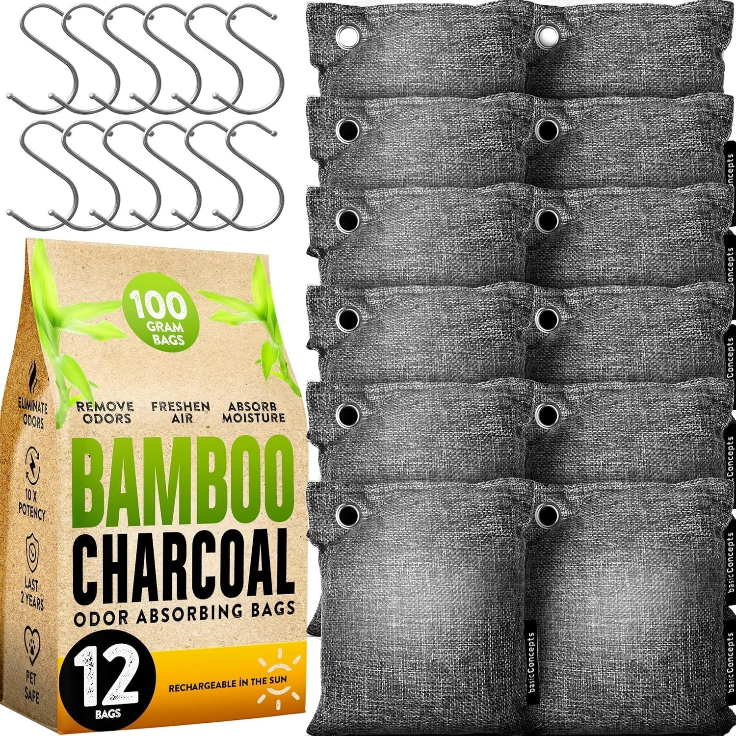 Natural Charcoal Odor Eliminator 100g Bags – Perfect for Shoes, Closet, & Cars