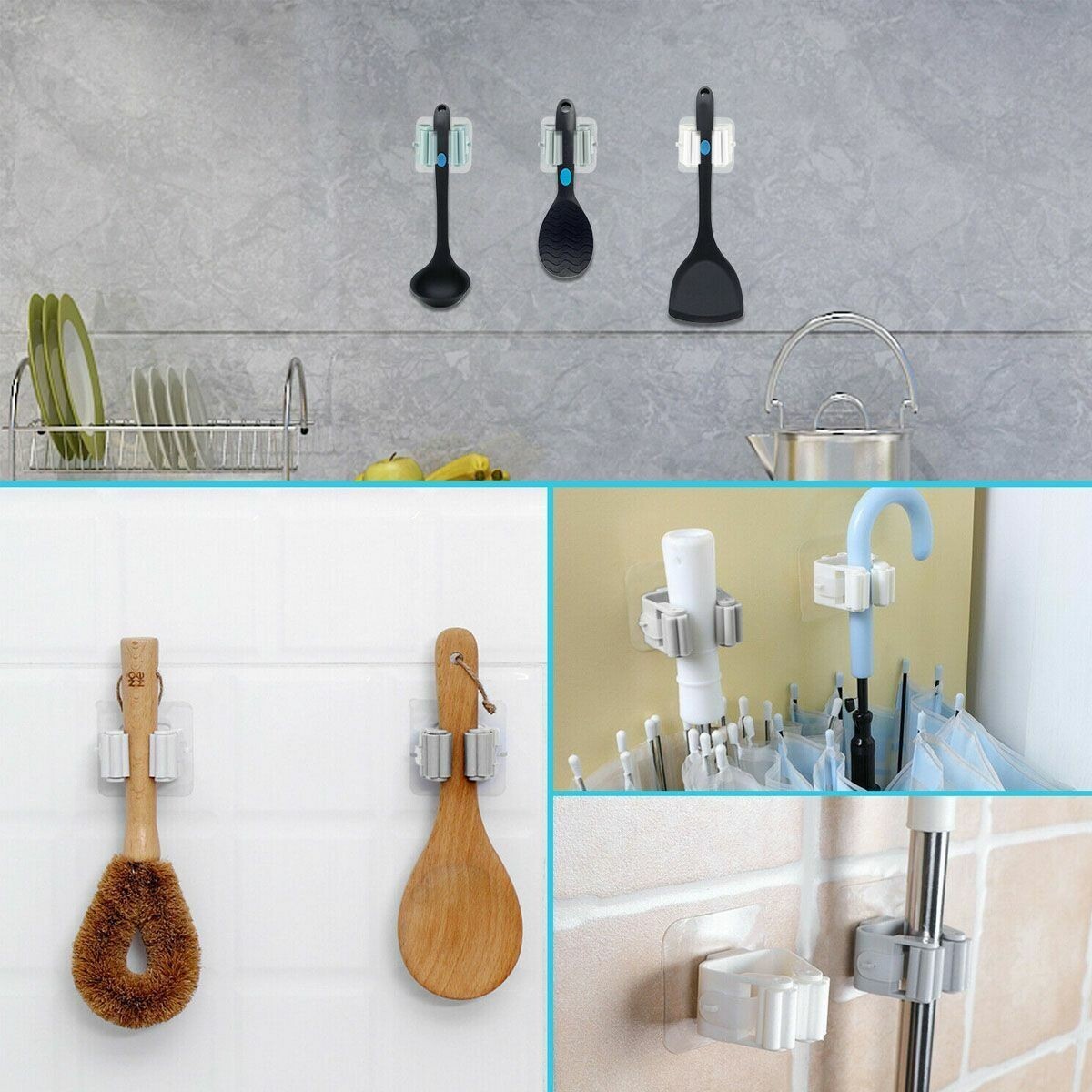 4Pcs Wall Mount Mop Holder Broom Holder and Garden Tool Garage Organizer Mop