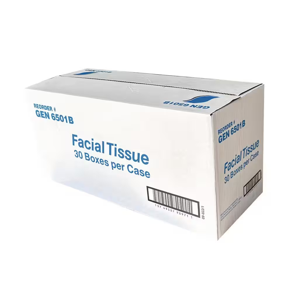 Facial Tissue, 2-Ply, White, Flat Box, 100-Sheets/Box, 30 Boxes/Carton