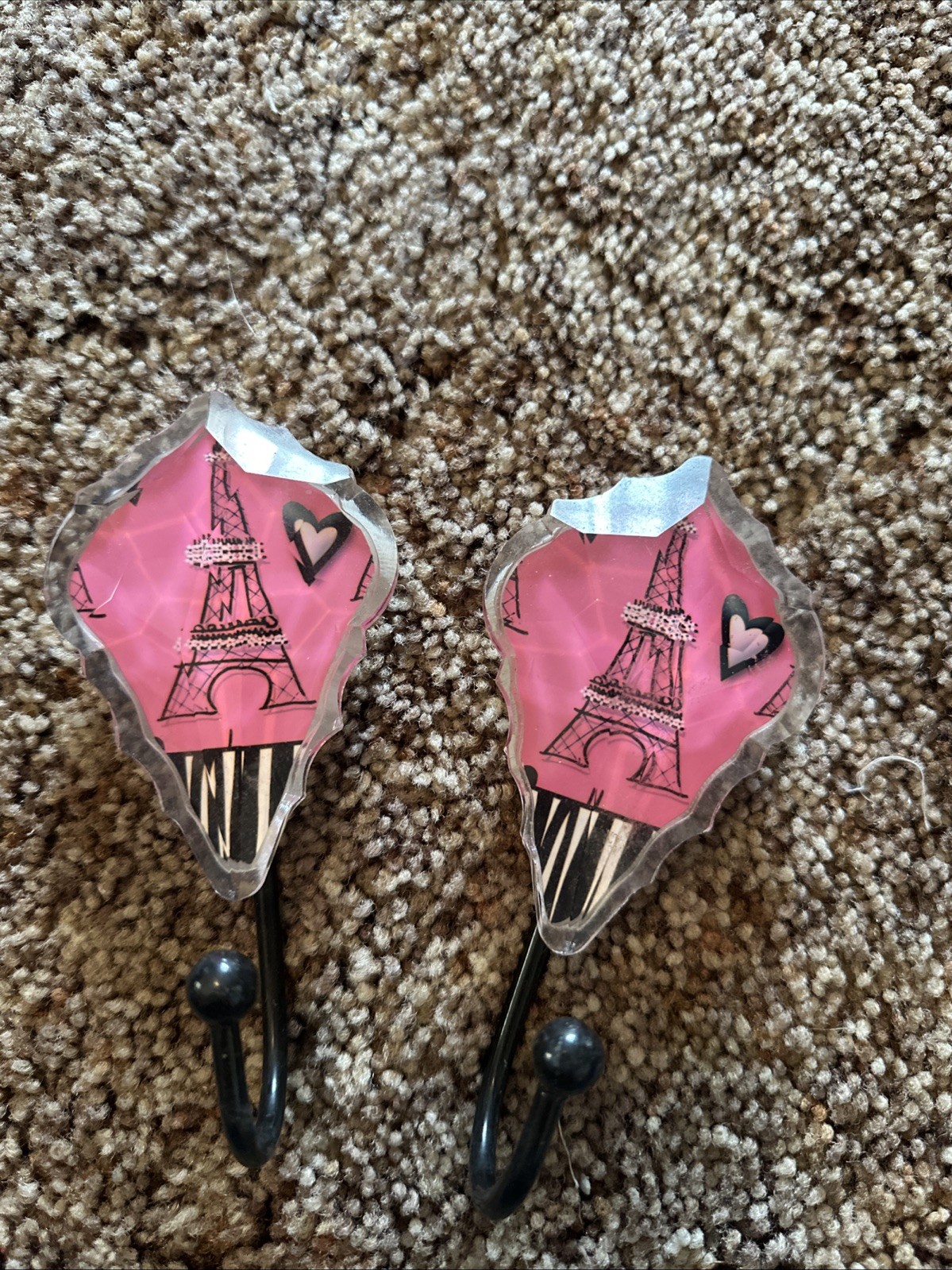 Beautiful And Romantic Paris Theme Pink Wall Hook Set 5.5” H