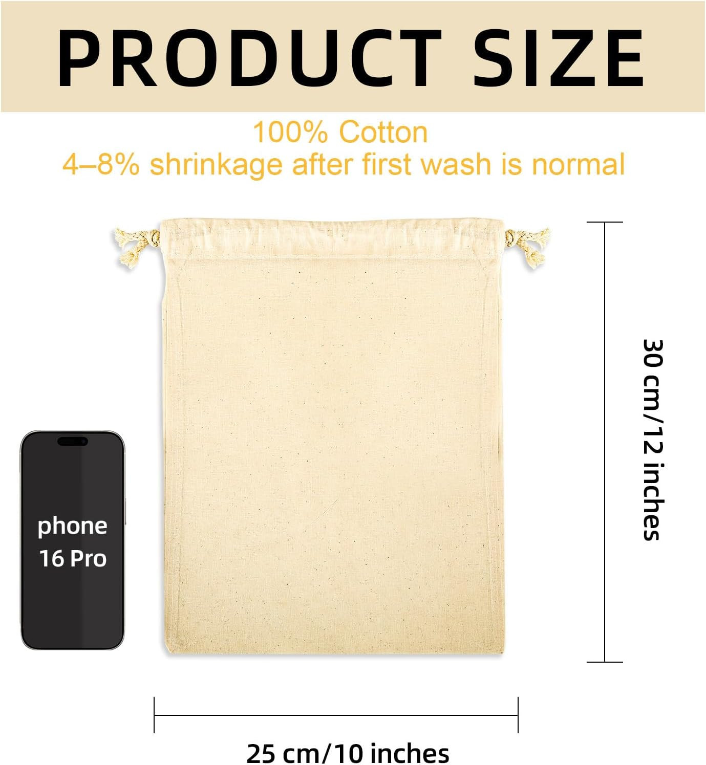 12 Pack Cotton Muslin Drawstring Bags – Reusable Cloth Bags for Storage, Produce