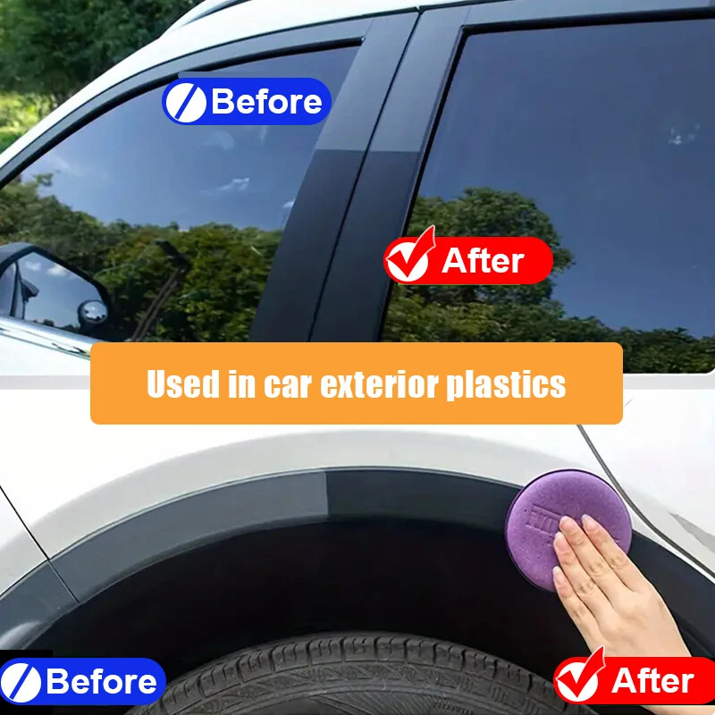 Car Plastic & Leather Restorer – Clear Wax Coating for Deep Black Gloss Shine