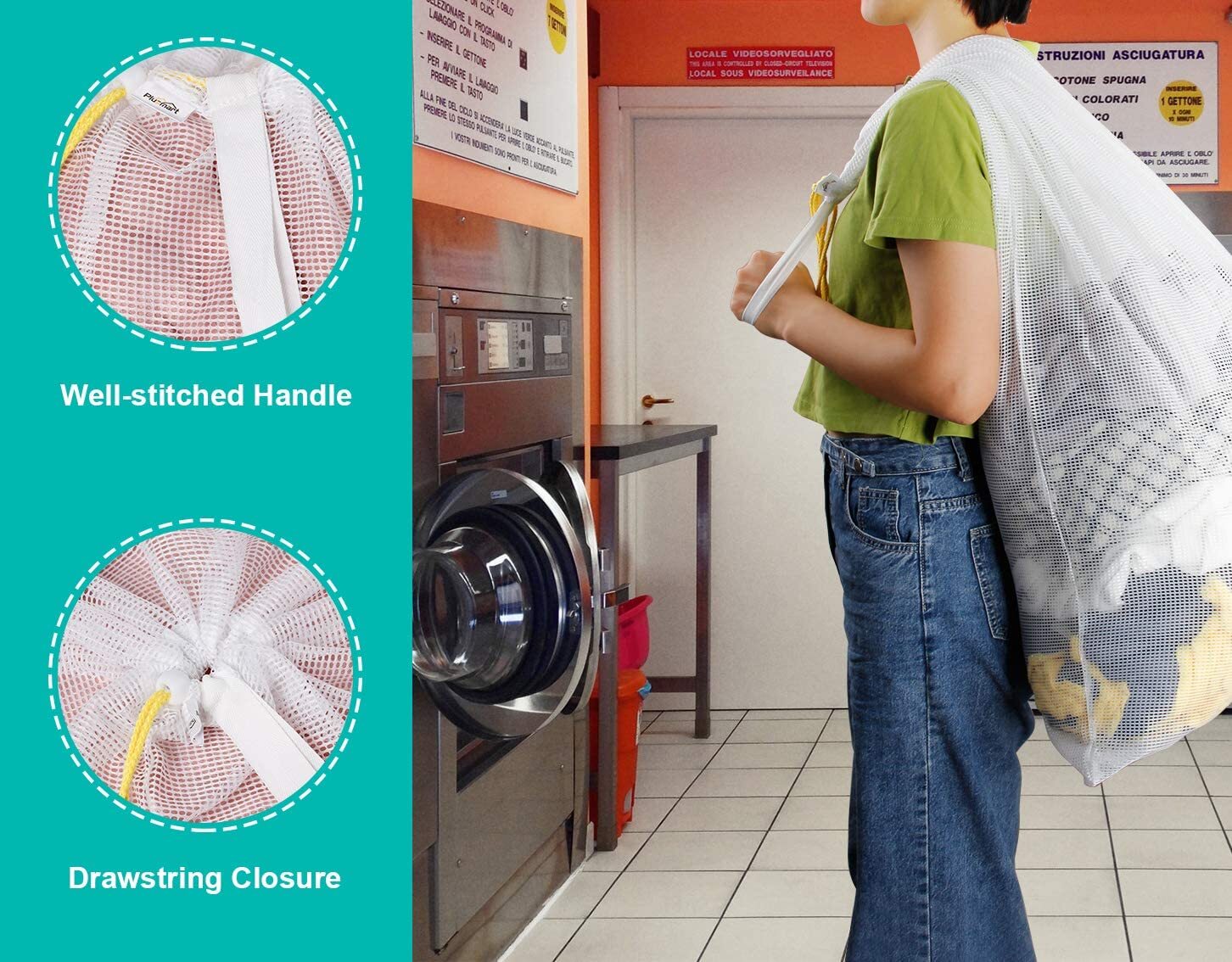 36" Extra Large Laundry Bag Mesh Heavy Duty Drawstring Jumbo Washing Hamper