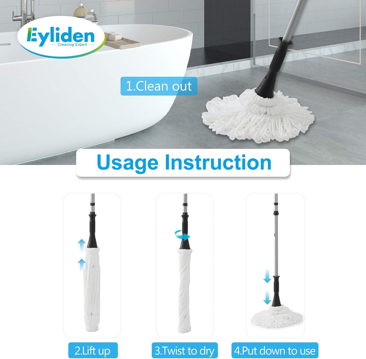 Twist Mop with 2 Reusable Microfiber Heads – Clean Floors Easily & Efficiently