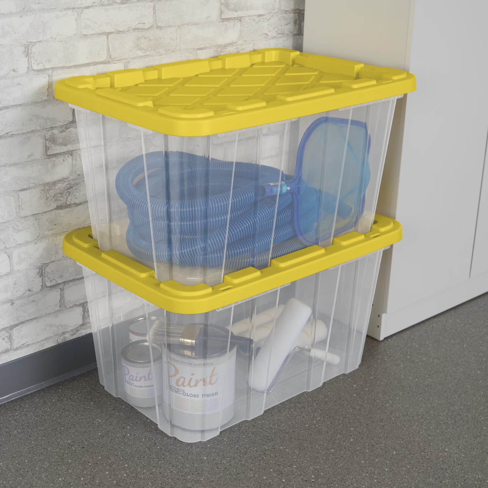 4 Pack Sterilite 27 Gallon Clear Storage Tote Bin with Snap Lid Yellow – SALE