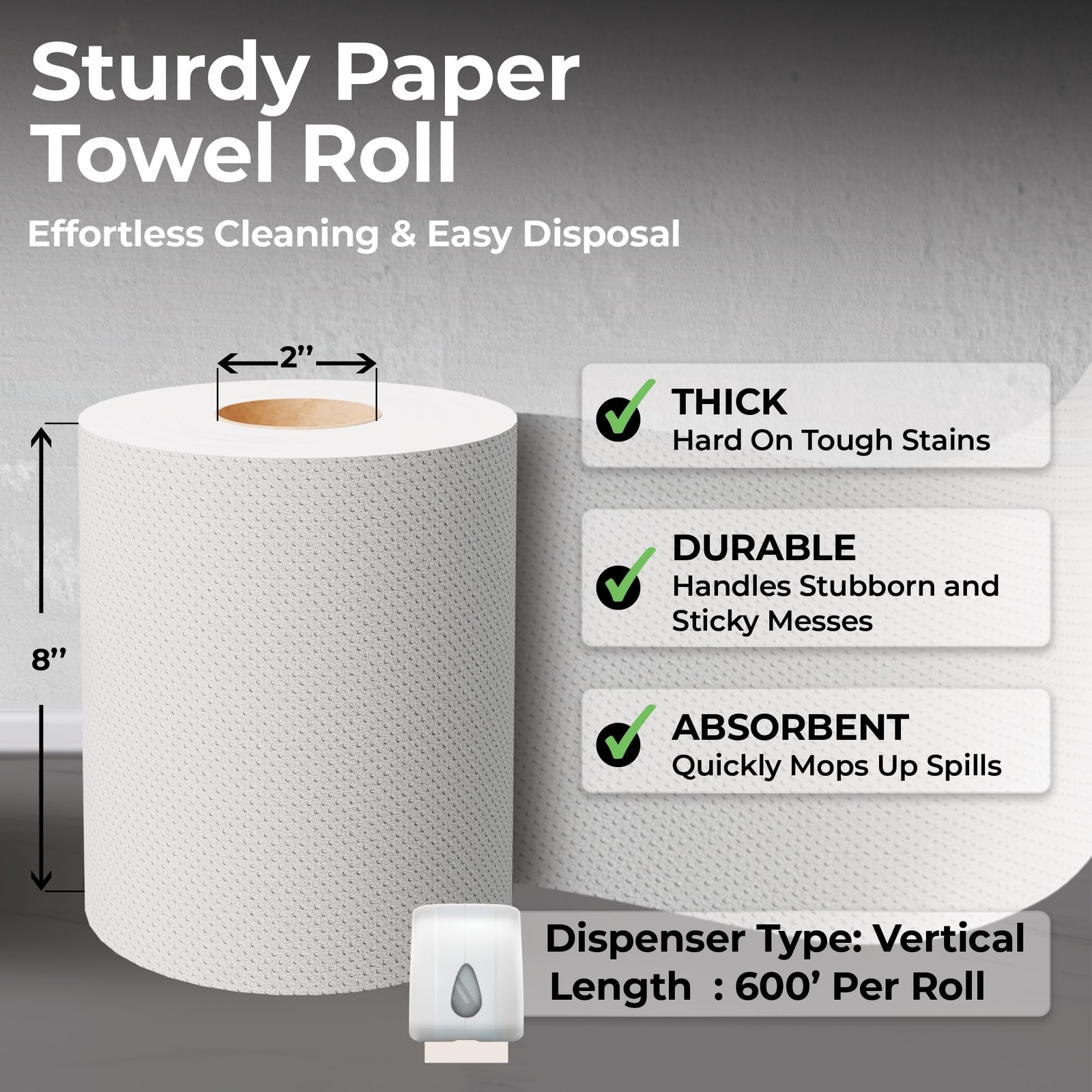 Restaurantware-Paper Towel Roll 600′ x 1 Long Paper 1 Count, White