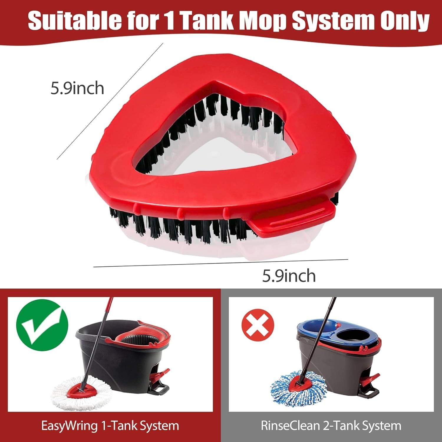 Mop Scrubber Head (2X) Stiff Nylon Bristles for Kitchen Bath Floor Tile & Walls