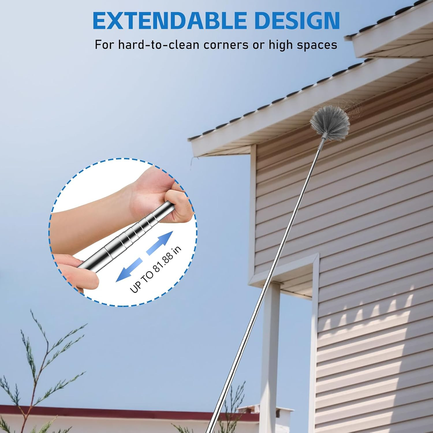 Cobweb Duster with Extension Pole, Retractable Dusters for Cobweb