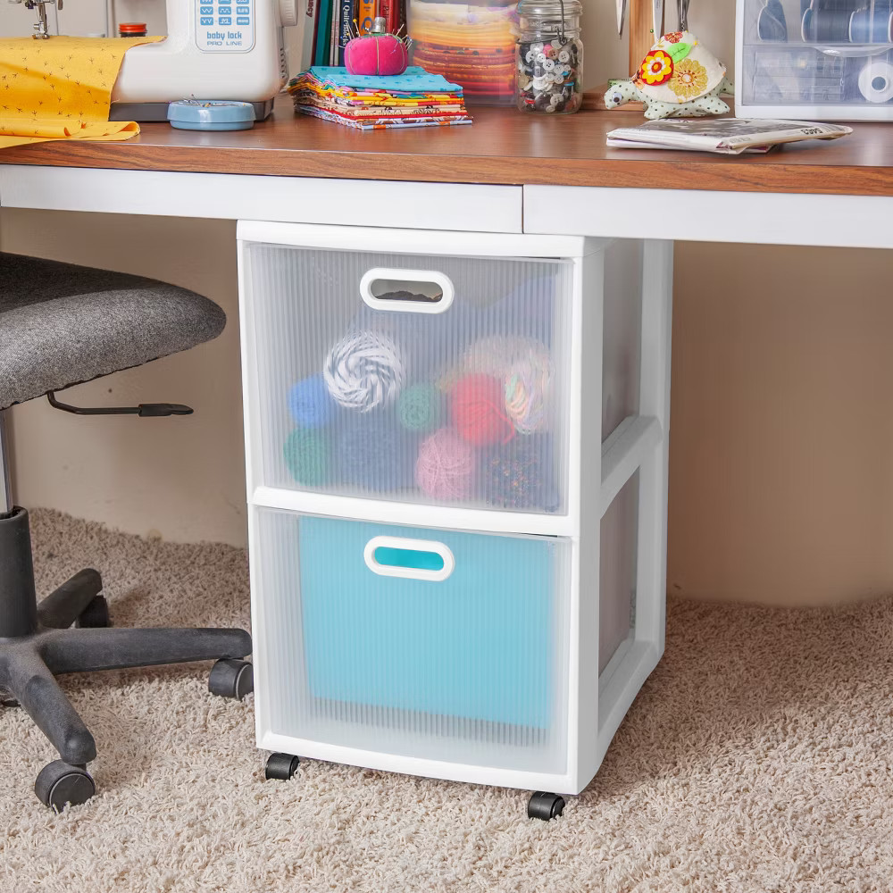 Sterilite Plastic 2 Drawers Modular Storage White 2-Drawer Cart White