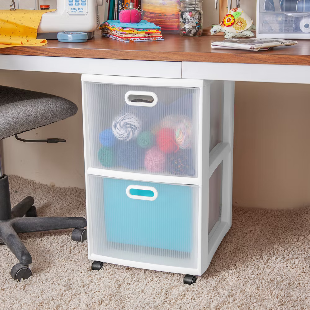Sterilite Plastic 2 Drawers Modular Storage White 2-Drawer Cart White