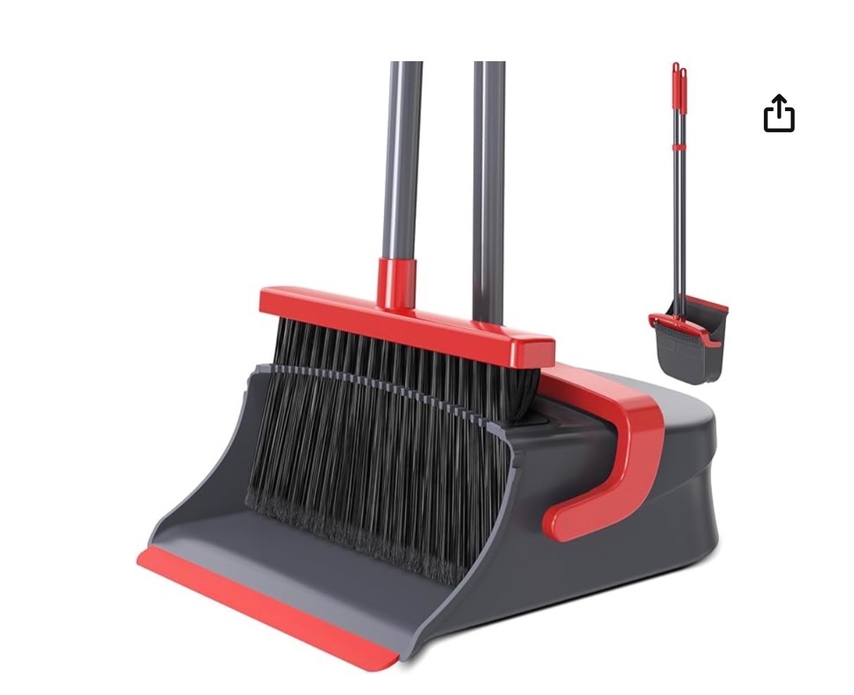Broom Dustpan Set Long Handle Self Cleaning Pet Hair Dust Indoor Outdoor
