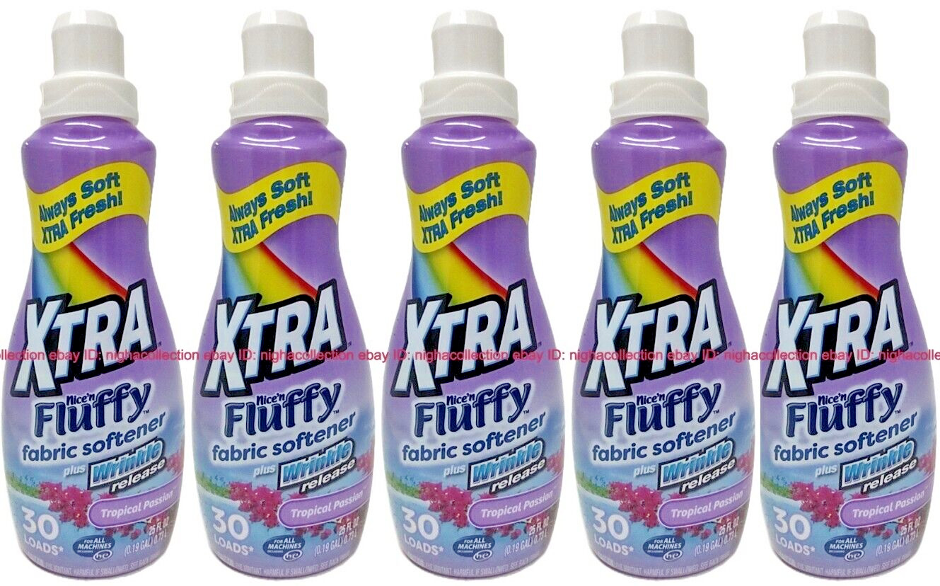 5x xtranice’n Fluffy Liquid Fabric Softener Tropical Passion 25 oz Ea =150 Loads