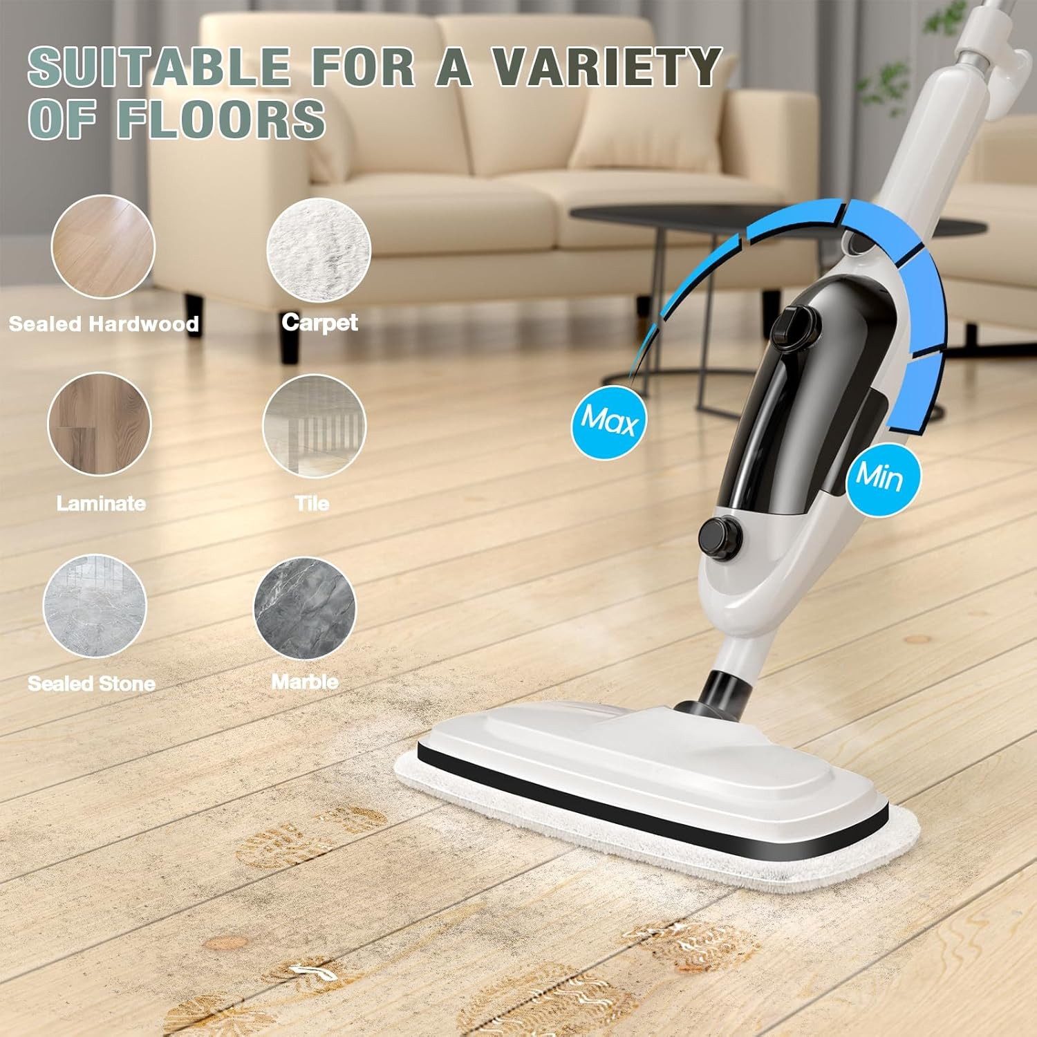 11-In-1 Steam Mop, Powerful Handheld Steam Cleaner for Home with 23FT Cord &15.
