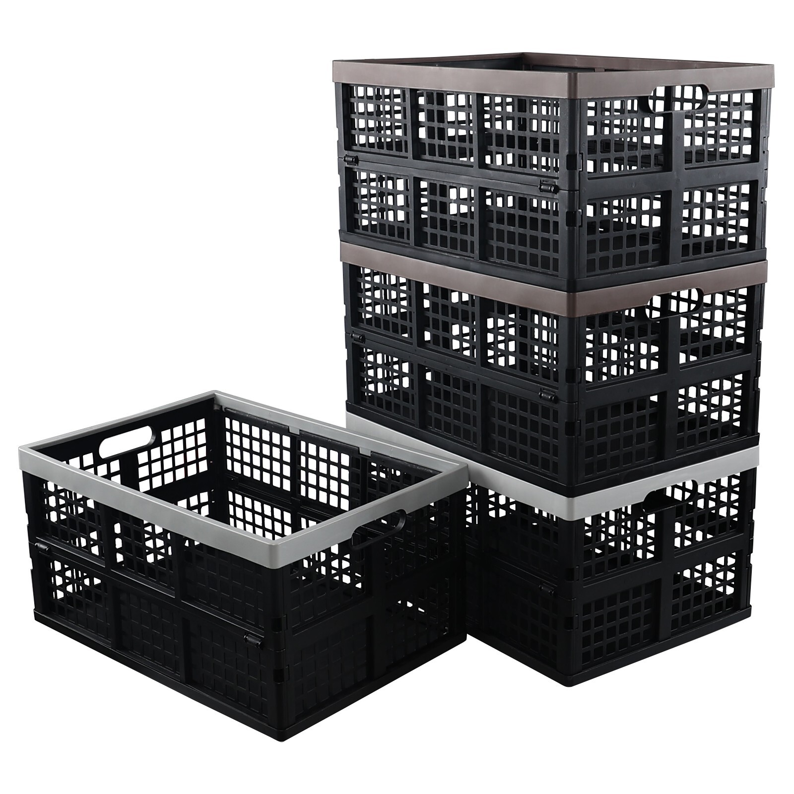 Idotry 42L Plastic Stackable Storage Milk Crate with Handles Heavy Duty (4 Pack)