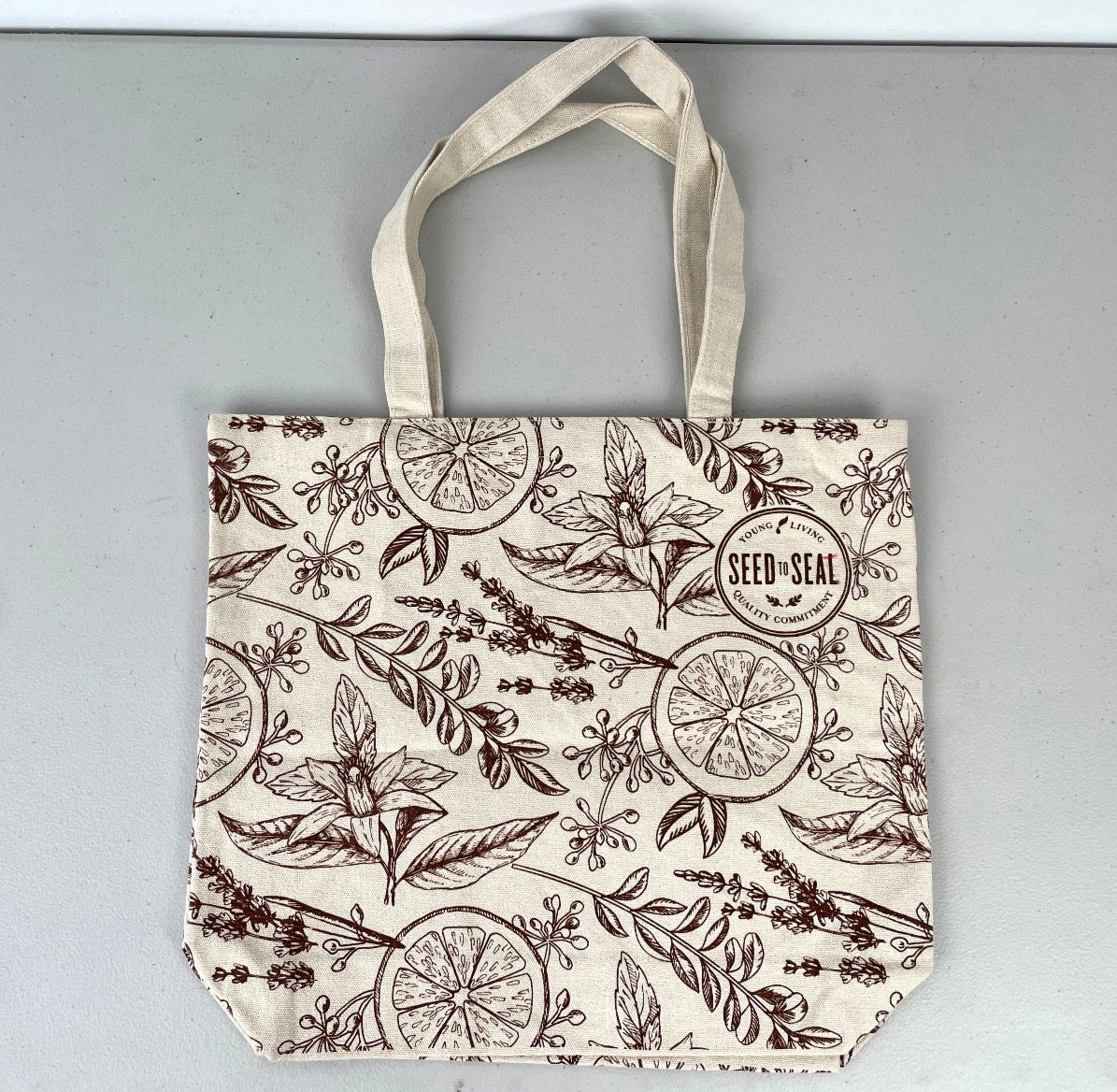 Young Living Seed to Seal Canvas Tote Bag Botanical Citrus Print Reusable 2-Pack