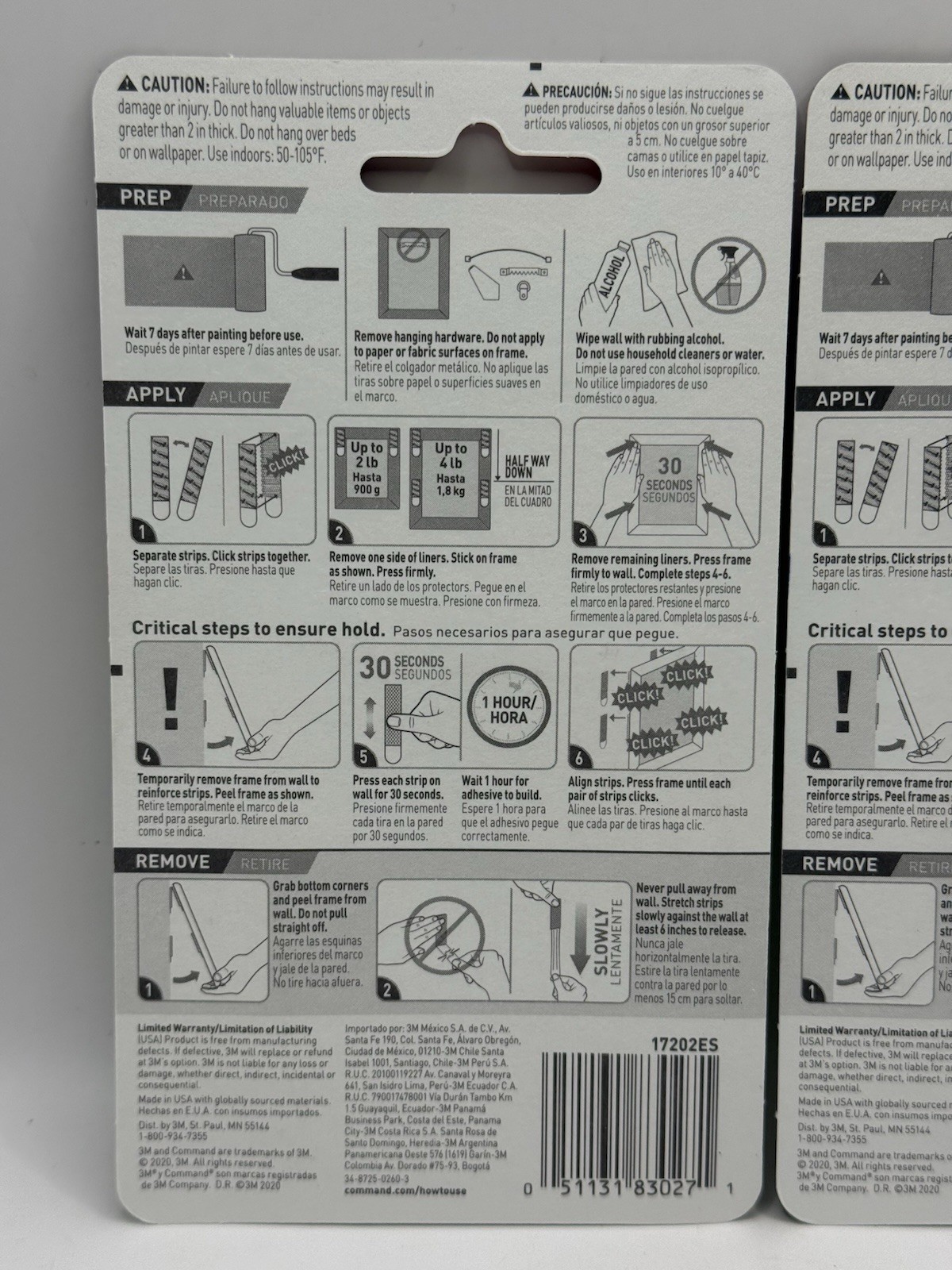Lot of 2 Command Strips Small Picture Hanging Strips HOLDS 4 LBS 8 Pairs Total