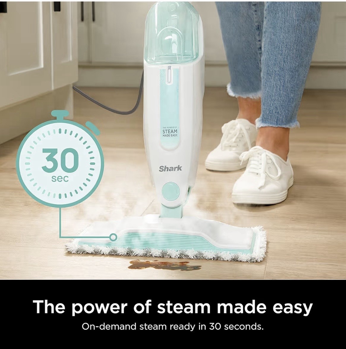 Shark Corded Steam Mop Lightweight 30 Sec Heat Hard Floors White/Blue + Cloth