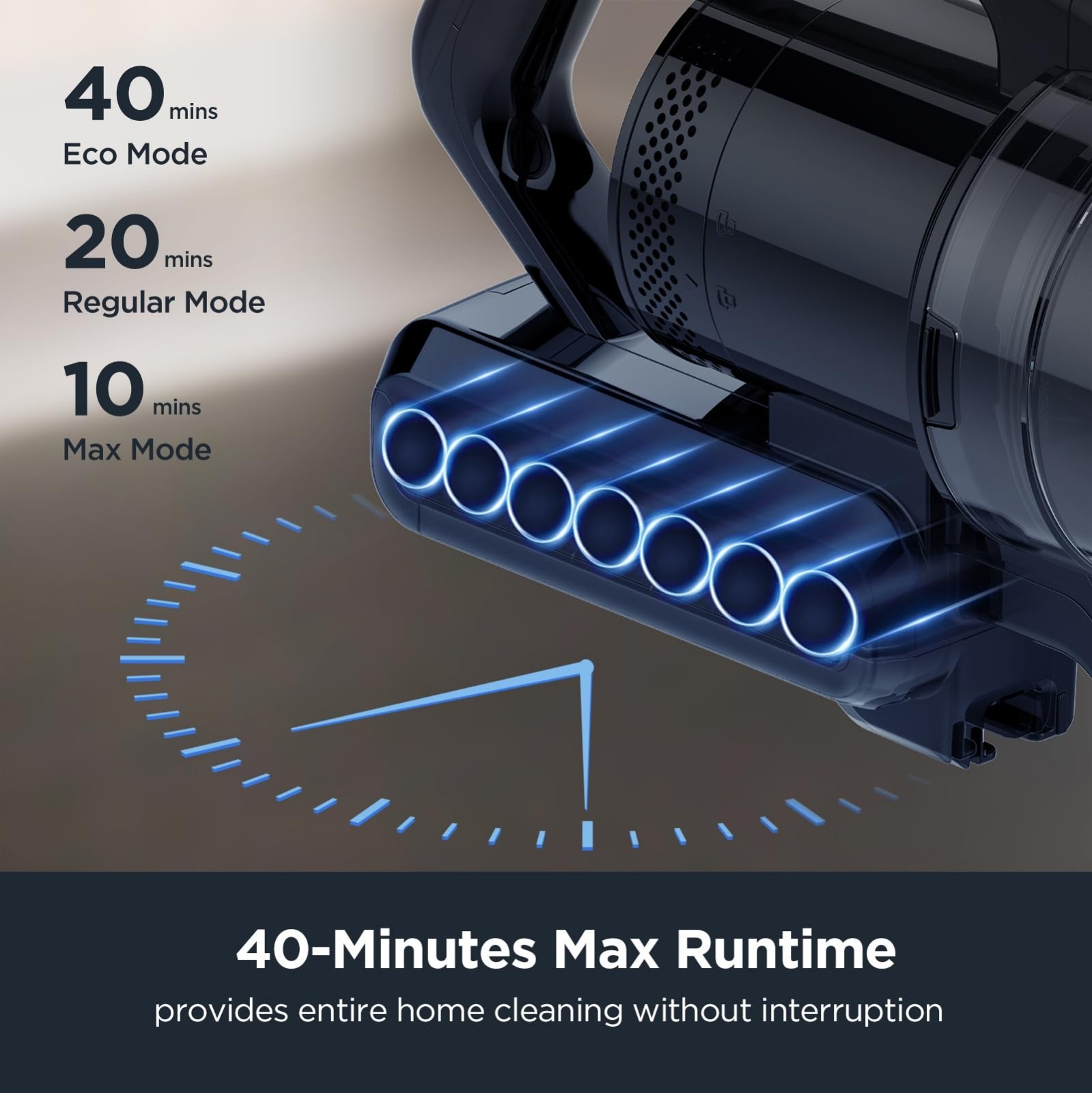 Lightweight Cordless Stick Vacuum Cleaner – 5.3 lbs, 40-Min Runtime, LED Lights,
