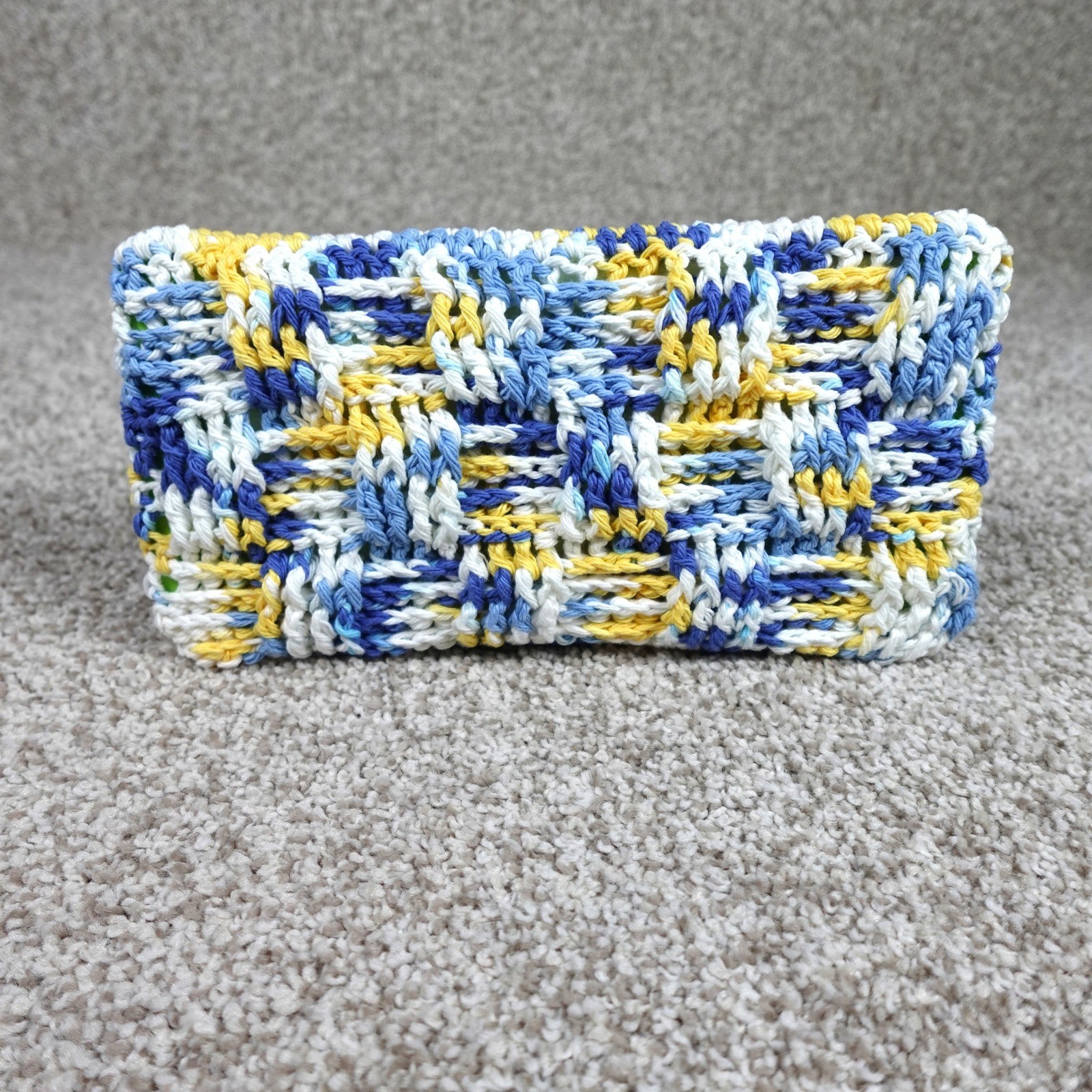 Handmade Crochet Reusable Mop Cover Blue Yellow White Cotton Swiffer Pad
