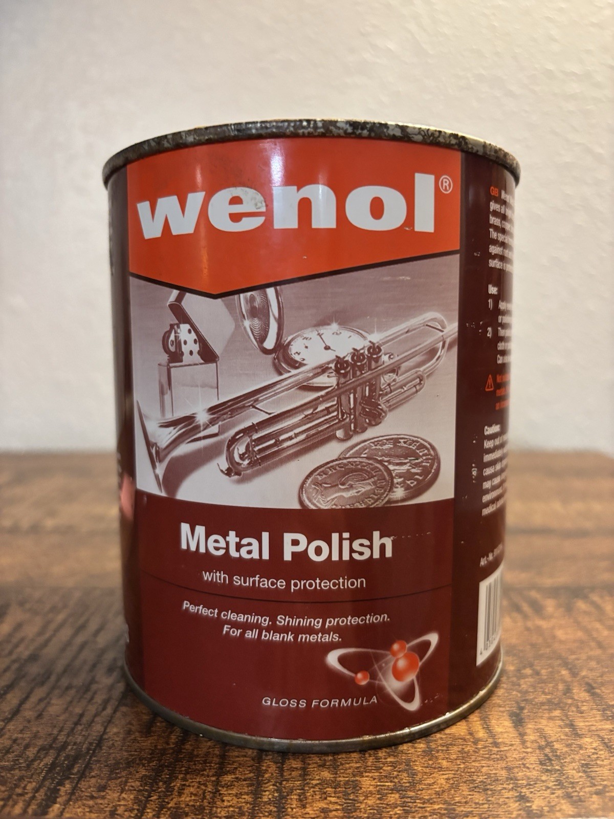 Wenol Metal Polish Gloss Formula Can – 1000ml- Never Opened-Vintage Tin 2000’s