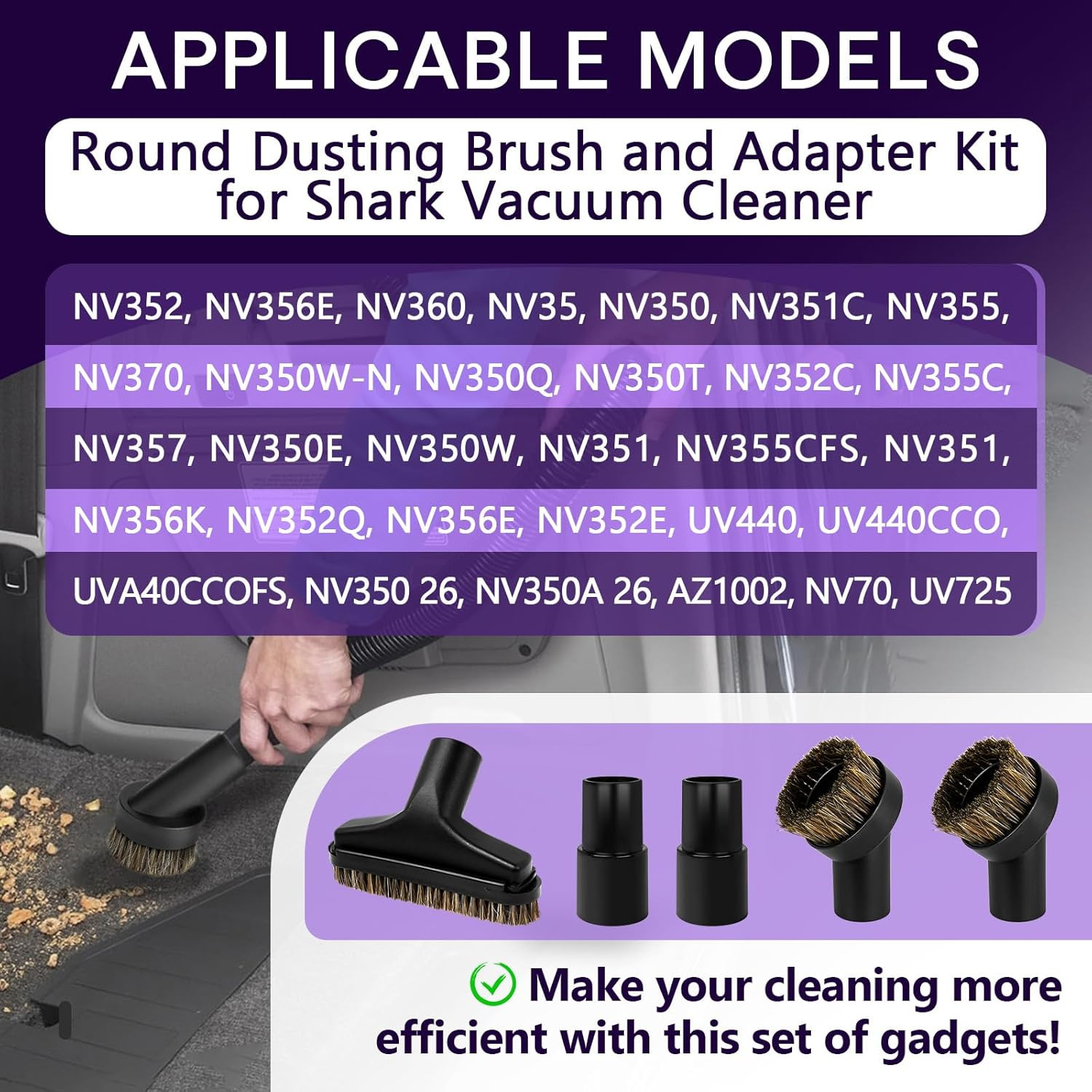 5PCS Horse Hair Brush Vacuum Attachment Set – Black round Vacuum Attachments & B