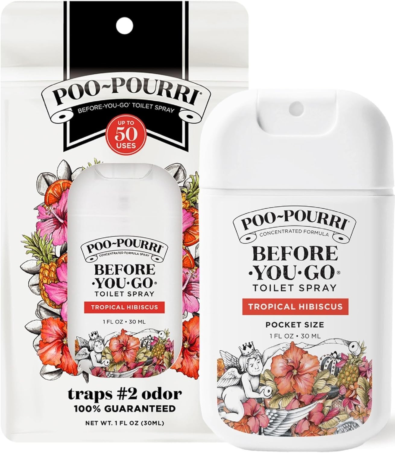 Compact Travel Toilet Odor Deodorizer, Tropical Hibiscus, TSA Approved, 1 Fl Oz