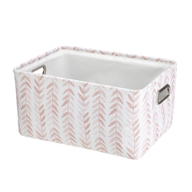 Blush Leaf Canvas Storage Basket W/ Handles Lightweight Decorative Organizer Bin