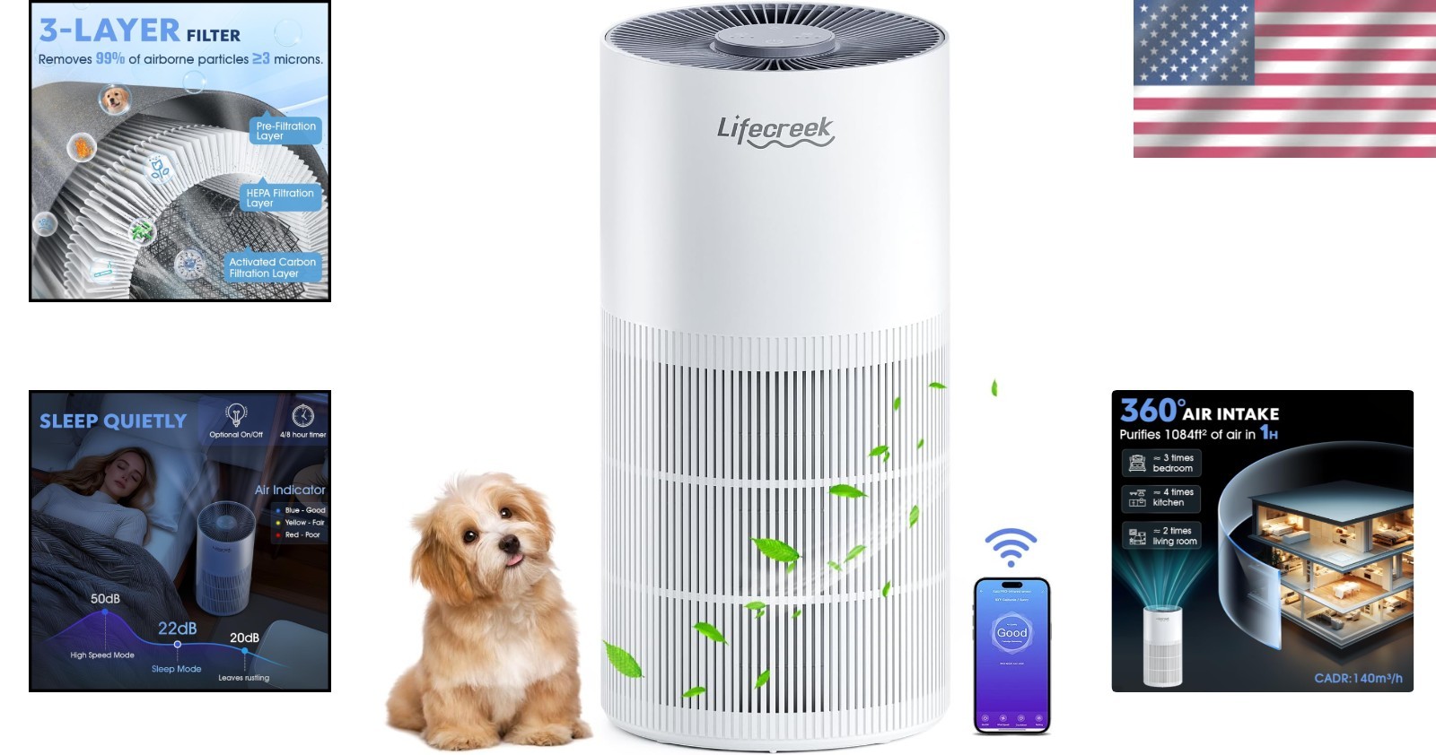 Air Purifiers for Home up to 1084 Ft², Large Rooms white