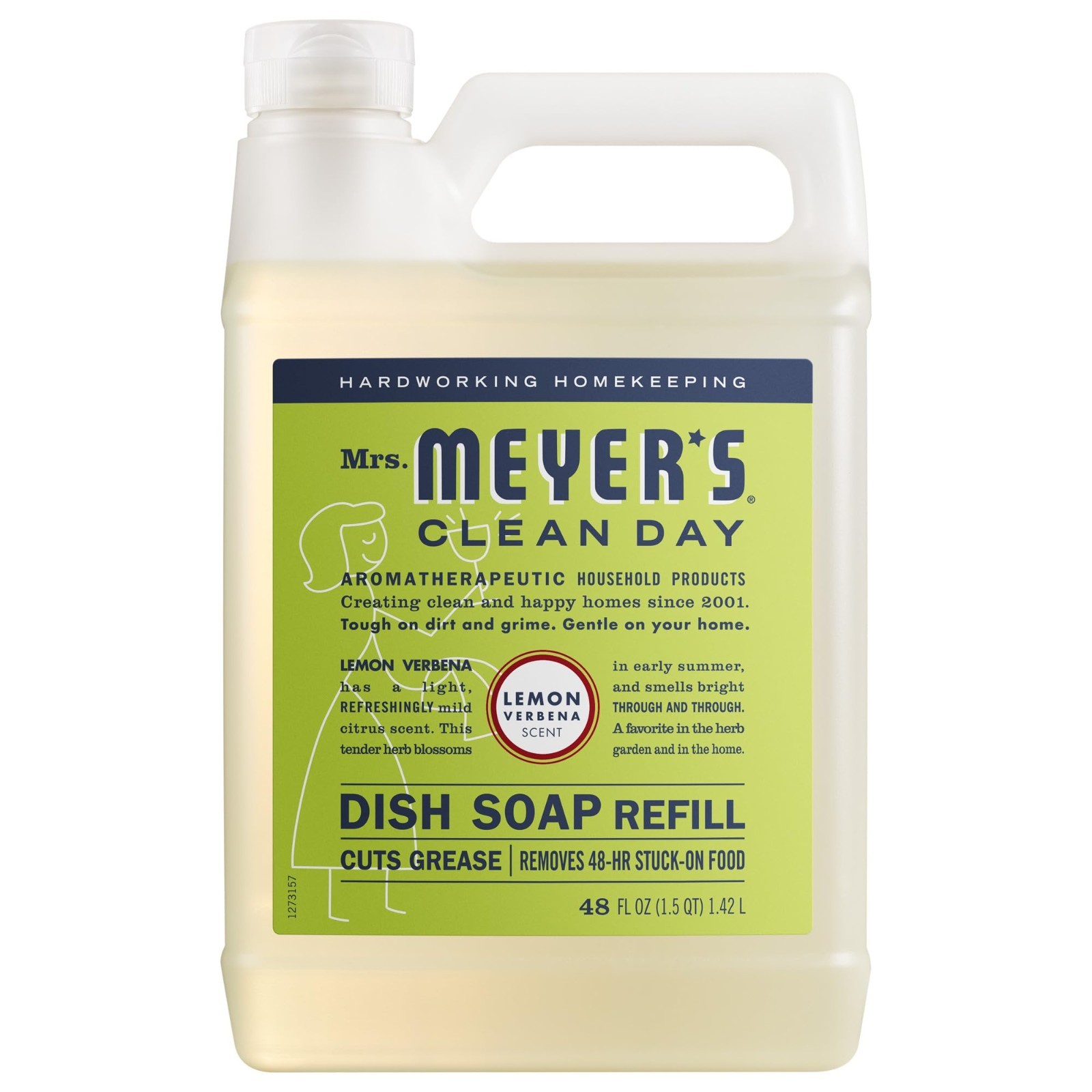 MRS. MEYER’S CLEAN DAY Liquid Dish Soap Refill, Lemon Verbena 48 Fl Oz-Pack of 1