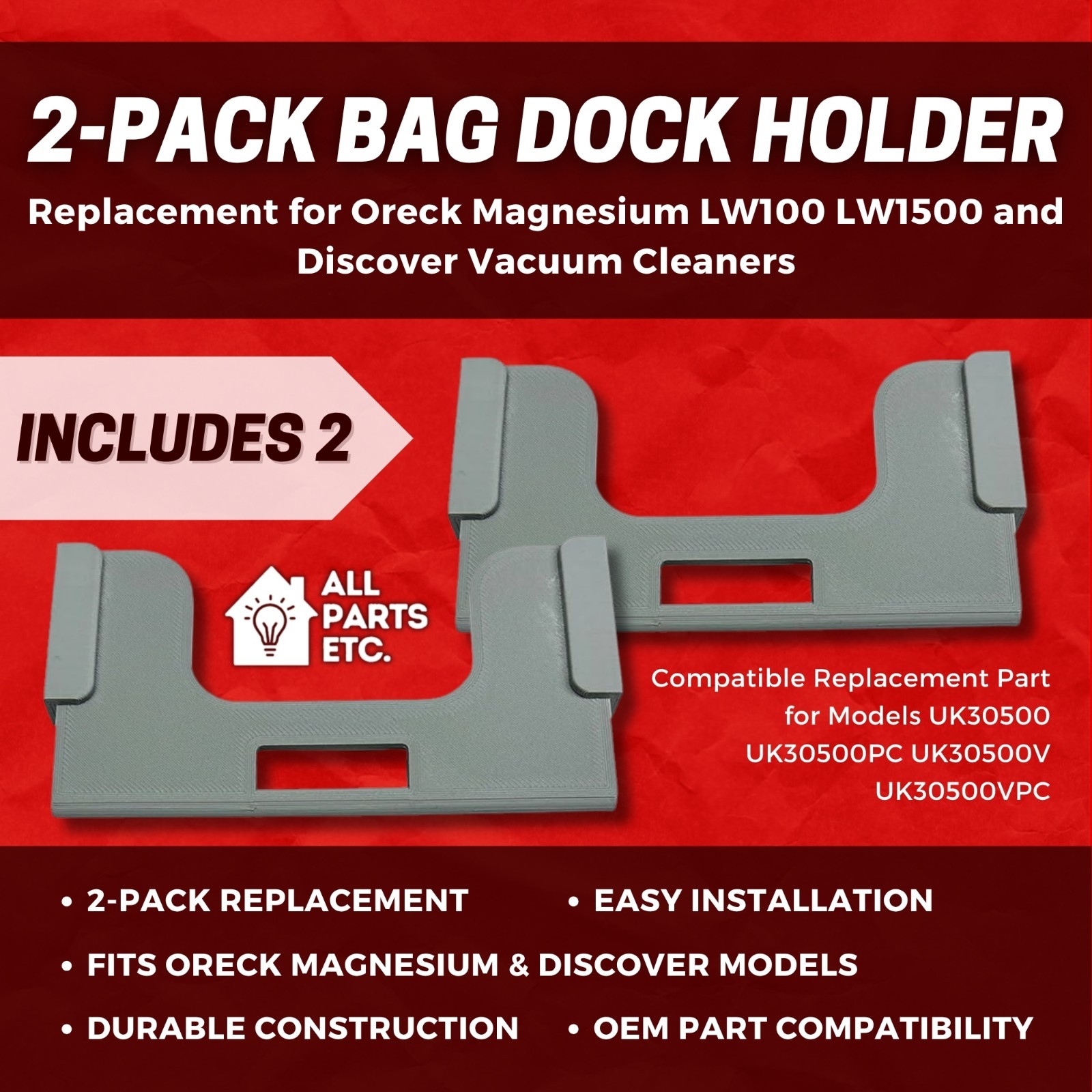 2 Heavy Duty Bag Dock Holder Replacement 4 Oreck Magnesium LW100 LW1500 UK30500