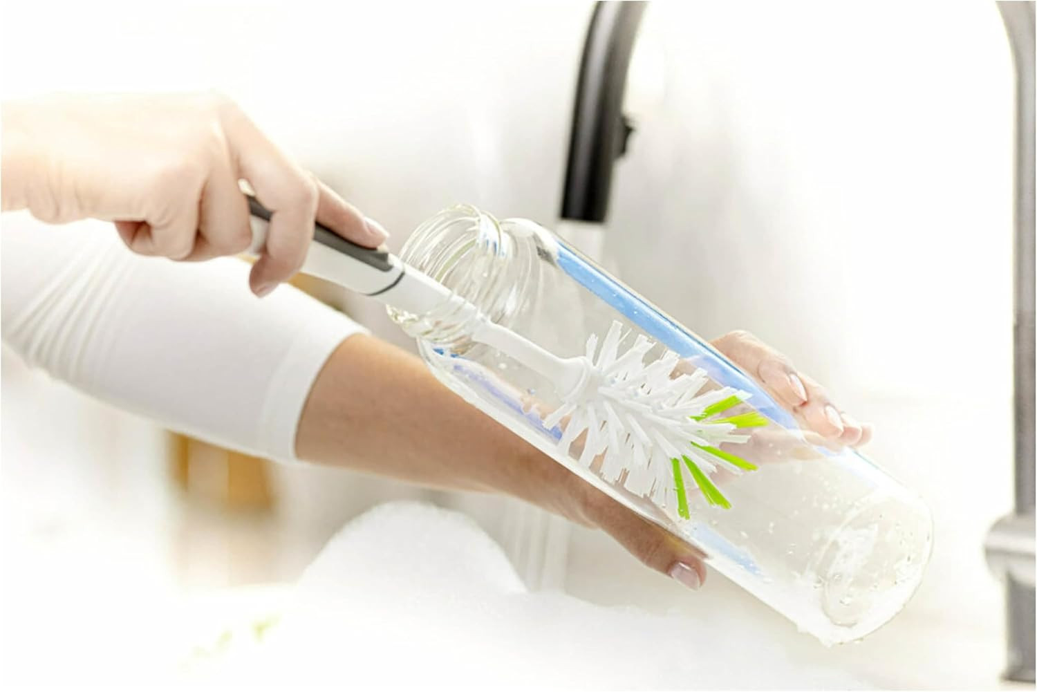 Glass and Water Bottle Brush, Long-Lasting, Safe on Glassware, Shaker Bottles, F