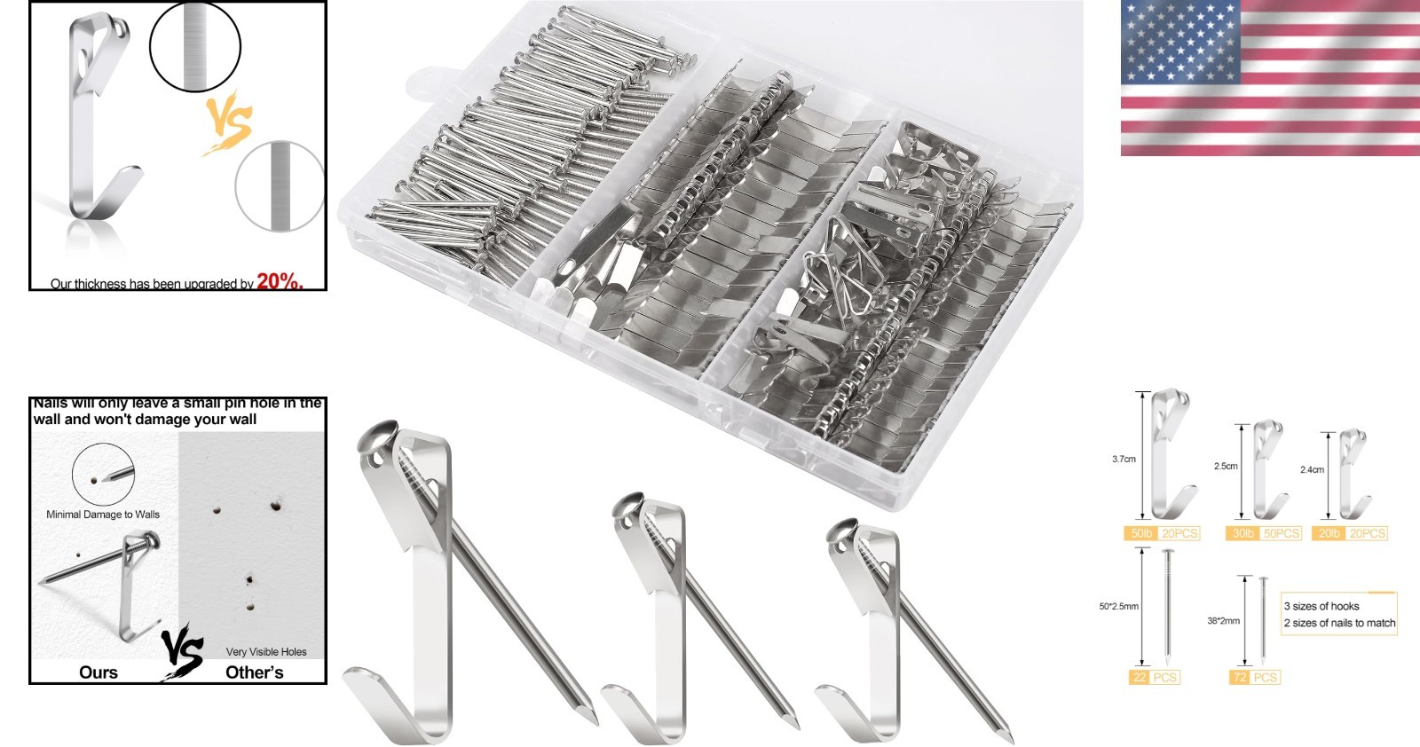184PCS Picture Hanging Hooks Set: Ideal for Decorating Walls with 50lb Capacity