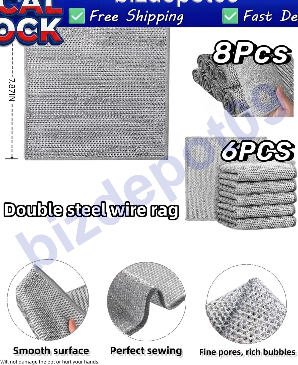 6 Pack Multifunctional Non-Scratch Wire Dish Cloth Mesh Knit Cleaning Cloth US