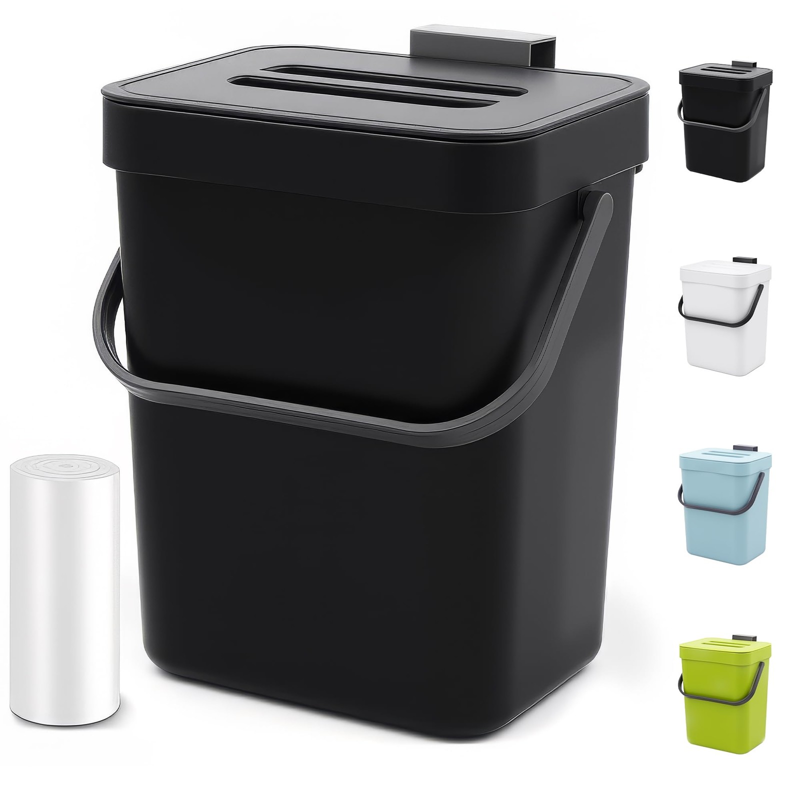 1.3 Gallon 5L Black Countertop Compost Bin Hanging Trash Can With Lid