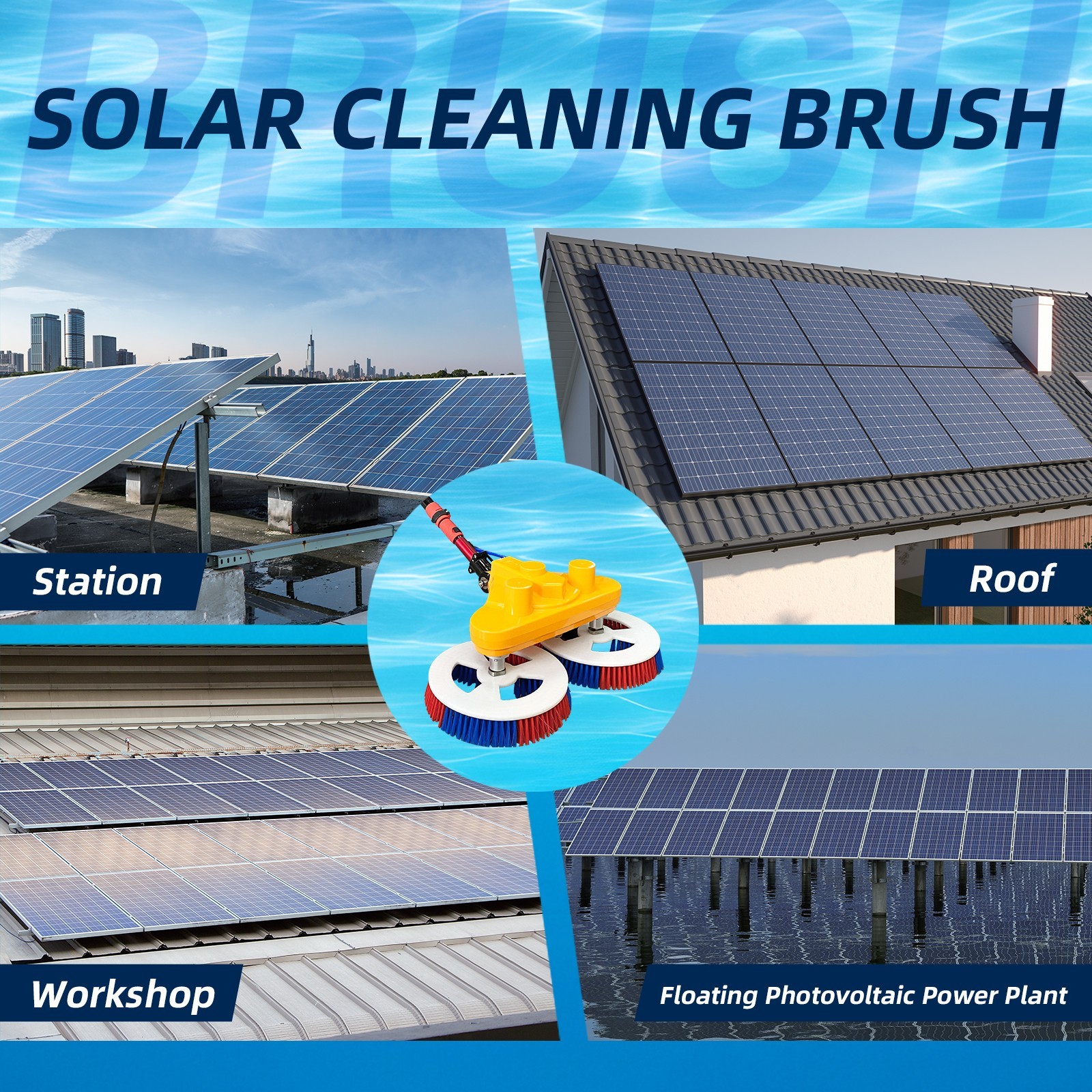 Solar Panel Cleaning Brush Solar Wash Equipment Brush With Water-Fed Pole System