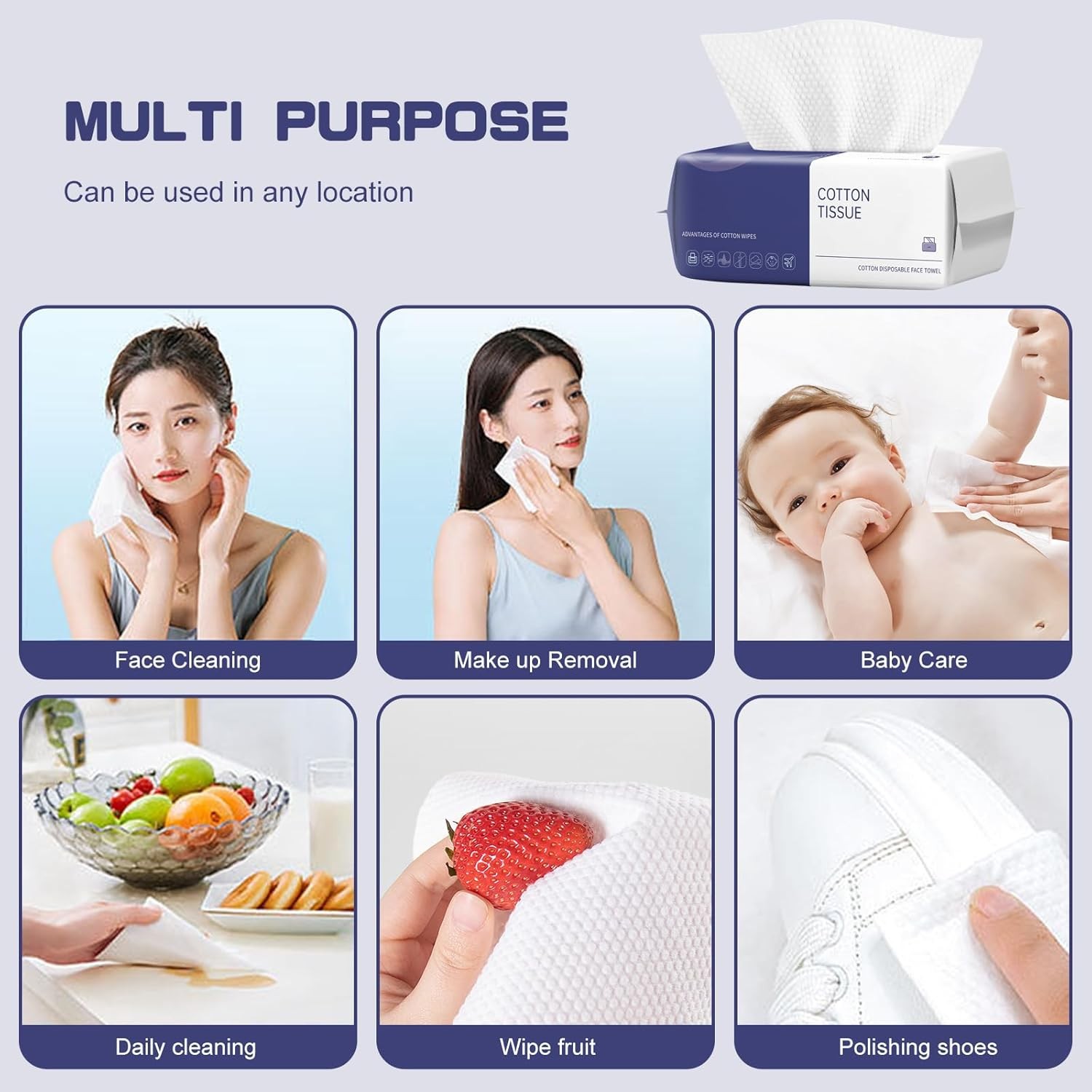 Disposable Face Towel, 100 Count Face Towels for Washing Soft Cotton Dry Wipes